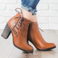 Bamboo Shoes Lace-up Chunky Heel Booties