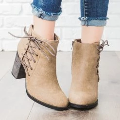 Bamboo Shoes Lace-up Chunky Heel Booties