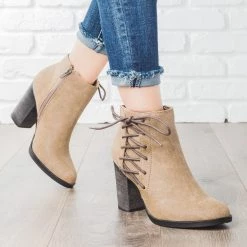 Bamboo Shoes Lace-up Chunky Heel Booties
