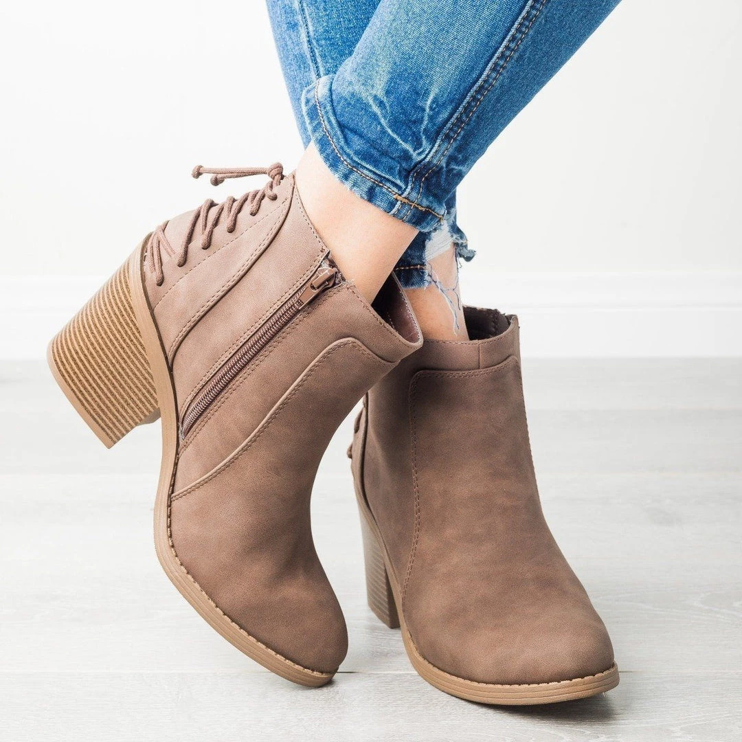 Soda Shoes Lace-Up Chunky Heel Booties Newest Arrivals 4 Soda Shoes Lace-Up Chunky Heel Booties Newest Arrivals