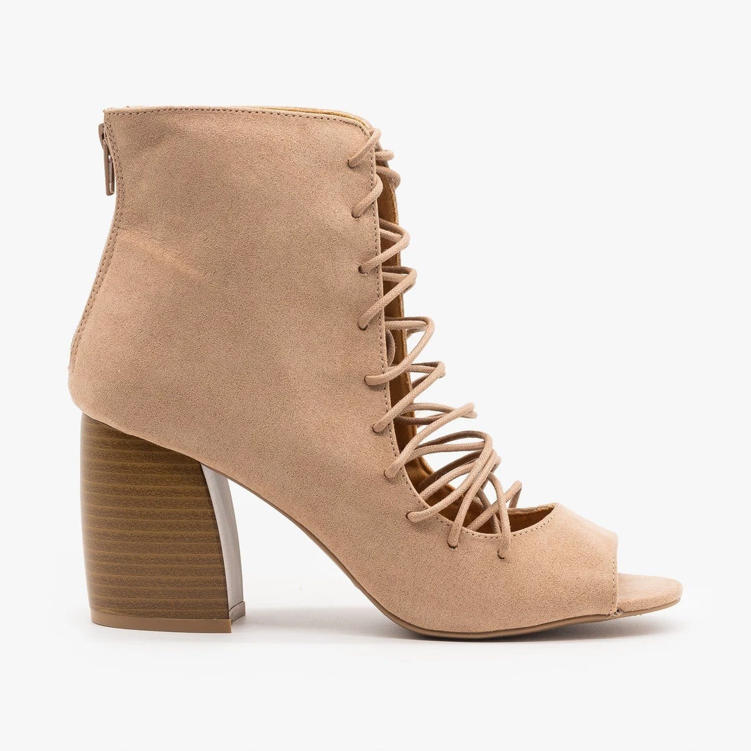 Qupid Shoes Lace-Up Cut-Out Heel Booties Newest Arrivals 2 Qupid Shoes Lace-Up Cut-Out Heel Booties Newest Arrivals