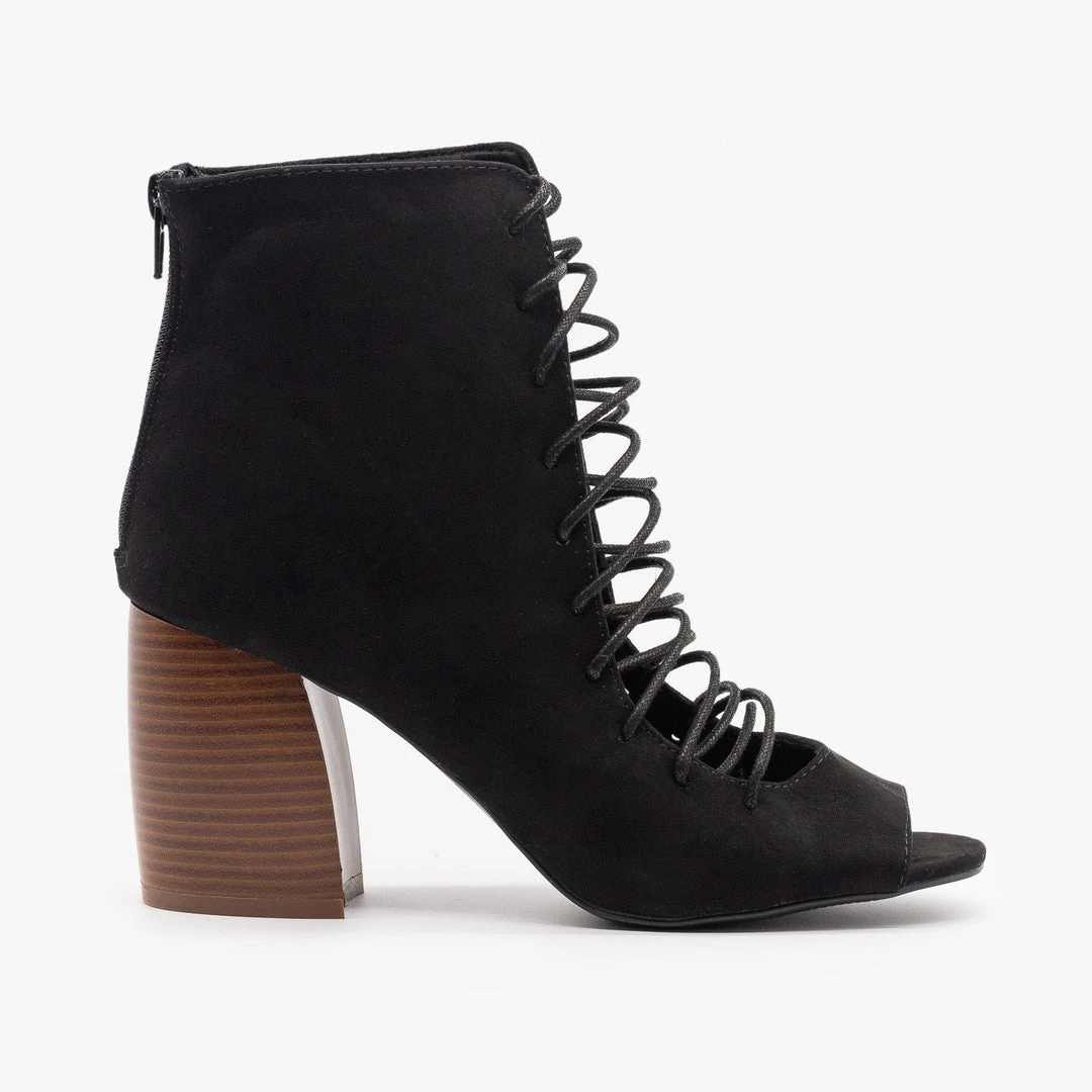 Qupid Shoes Lace-Up Cut-Out Heel Booties Newest Arrivals 8 Qupid Shoes Lace-Up Cut-Out Heel Booties Newest Arrivals
