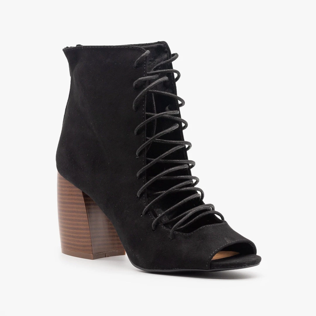 Qupid Shoes Lace-Up Cut-Out Heel Booties Newest Arrivals 7 Qupid Shoes Lace-Up Cut-Out Heel Booties Newest Arrivals