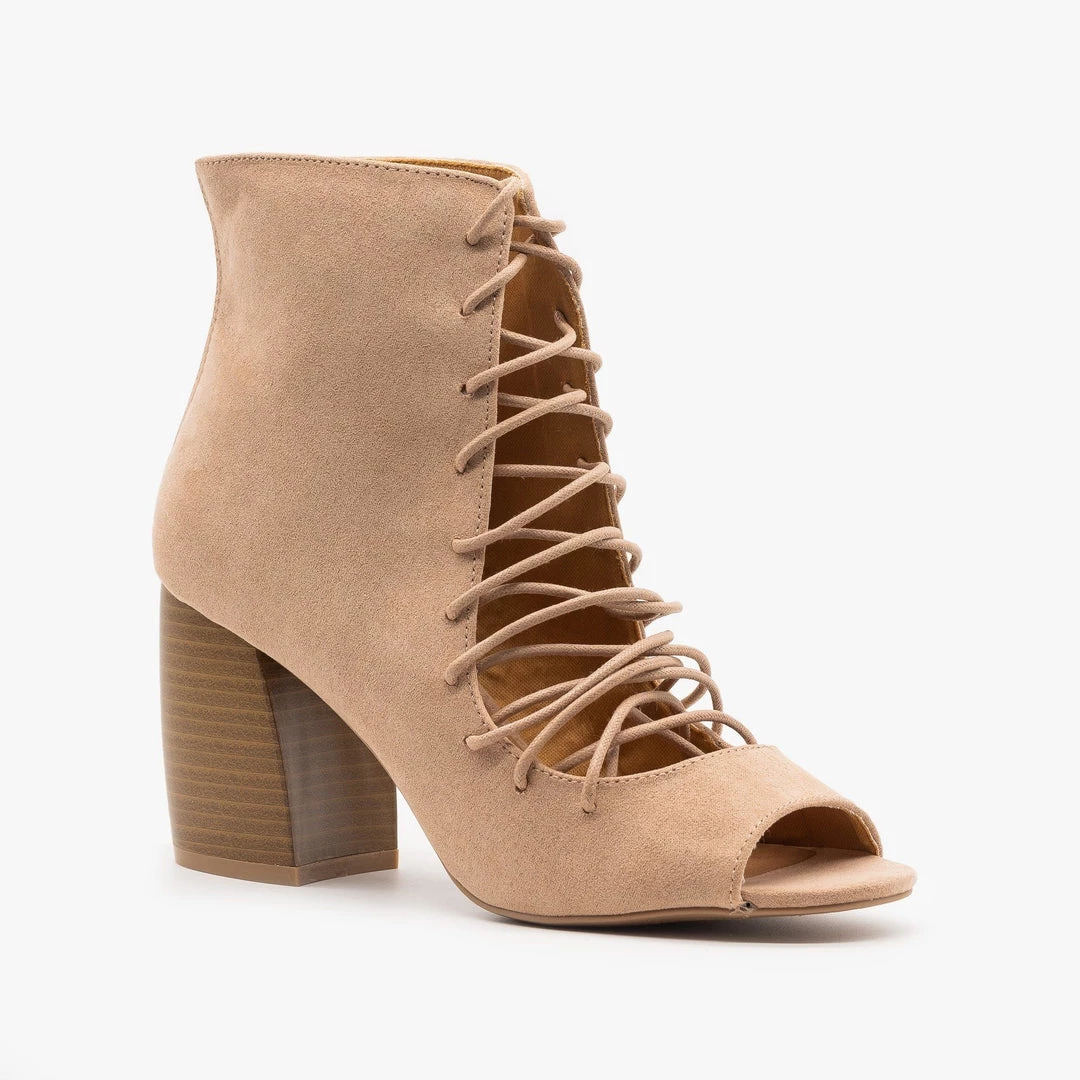 Qupid Shoes Lace-Up Cut-Out Heel Booties Newest Arrivals 1 Qupid Shoes Lace-Up Cut-Out Heel Booties Newest Arrivals