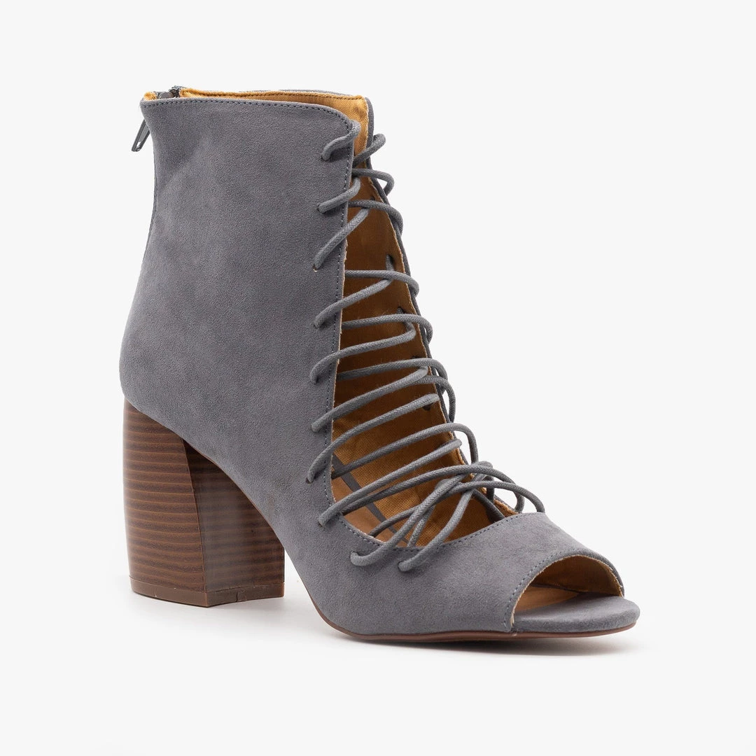 Qupid Shoes Lace-Up Cut-Out Heel Booties Newest Arrivals 4 Qupid Shoes Lace-Up Cut-Out Heel Booties Newest Arrivals