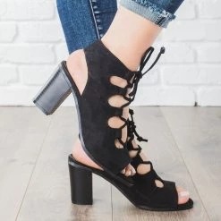 Bella Marie Lace-up Peep Toe Chunky Heels