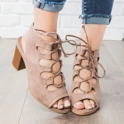 Bella Marie Lace-up Peep Toe Chunky Heels