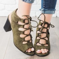 Bella Marie Lace-up Peep Toe Chunky Heels