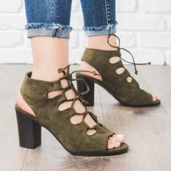 Bella Marie Lace-up Peep Toe Chunky Heels