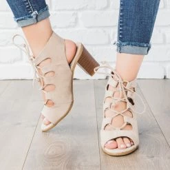 Bella Marie Lace-up Peep Toe Chunky Heels