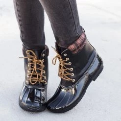 Anna Shoes Newest Arrivals Lace-Up Plaid Duck Boots