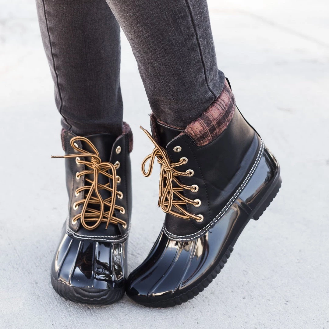 Anna Shoes Newest Arrivals Lace-Up Plaid Duck Boots 1 Anna Shoes Newest Arrivals Lace-Up Plaid Duck Boots