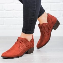 City Classified Shoes Laser Cut Almond Toe Booties Newest Arrivals