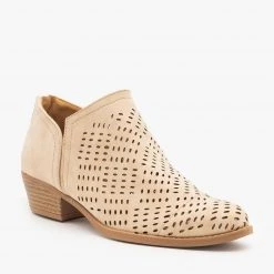 Qupid Shoes Laser Cut Basket Weave Ankle Booties