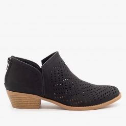 Qupid Shoes Laser Cut Basket Weave Ankle Booties