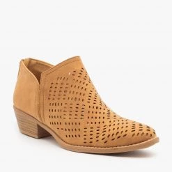 Qupid Shoes Laser Cut Basket Weave Ankle Booties
