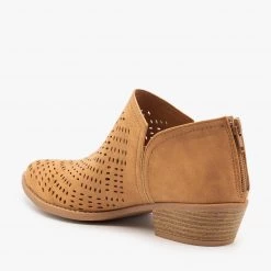 Qupid Shoes Laser Cut Basket Weave Ankle Booties