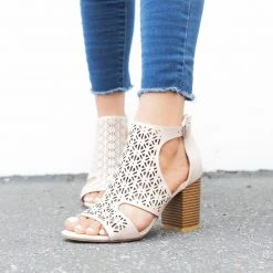 Bamboo Shoes Laser-Cut Chunky Heel Booties