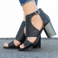 Bamboo Shoes Laser-Cut Chunky Heel Booties