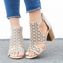 Bamboo Shoes Laser-Cut Chunky Heel Booties