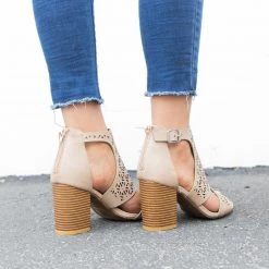 Bamboo Shoes Laser-Cut Chunky Heel Booties