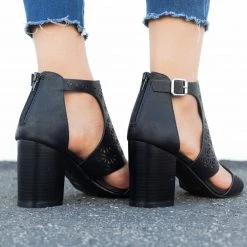 Bamboo Shoes Laser-Cut Chunky Heel Booties