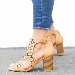 Bamboo Shoes Laser-Cut Chunky Heel Booties