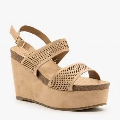 Refresh Newest Arrivals Laser Cut Cork Platform Wedges