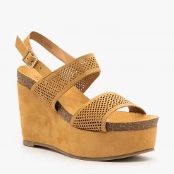 Refresh Newest Arrivals Laser Cut Cork Platform Wedges