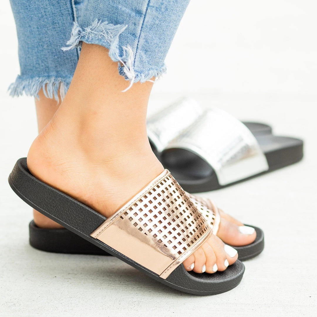 Soho Girls Newest Arrivals Laser-Cut Metallic Slides 7 Soho Girls Newest Arrivals Laser-Cut Metallic Slides