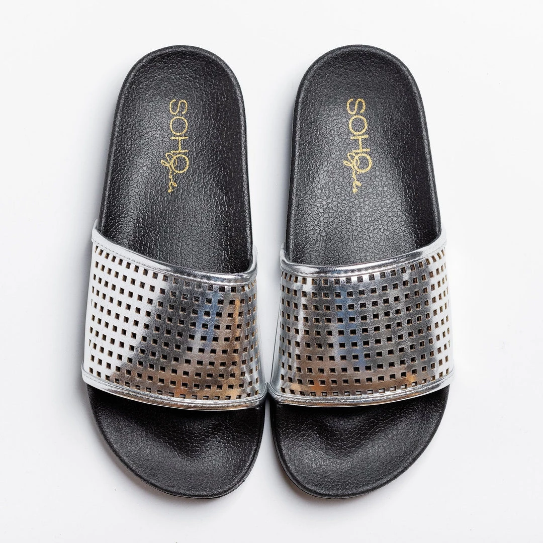 Soho Girls Newest Arrivals Laser-Cut Metallic Slides 2 Soho Girls Newest Arrivals Laser-Cut Metallic Slides