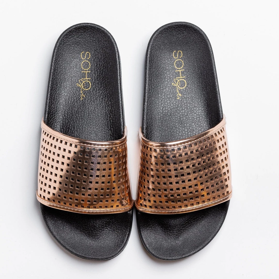 Soho Girls Newest Arrivals Laser-Cut Metallic Slides 1 Soho Girls Newest Arrivals Laser-Cut Metallic Slides
