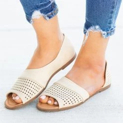 AMS Shoes Newest Arrivals Laser Cut Open-Toe Cutout Flats