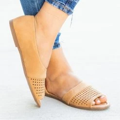 AMS Shoes Newest Arrivals Laser Cut Open-Toe Cutout Flats