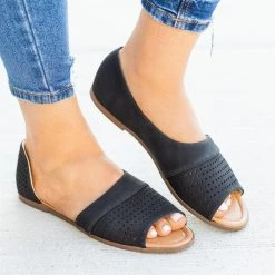 AMS Shoes Newest Arrivals Laser Cut Open-Toe Cutout Flats