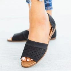 AMS Shoes Newest Arrivals Laser Cut Open-Toe Cutout Flats