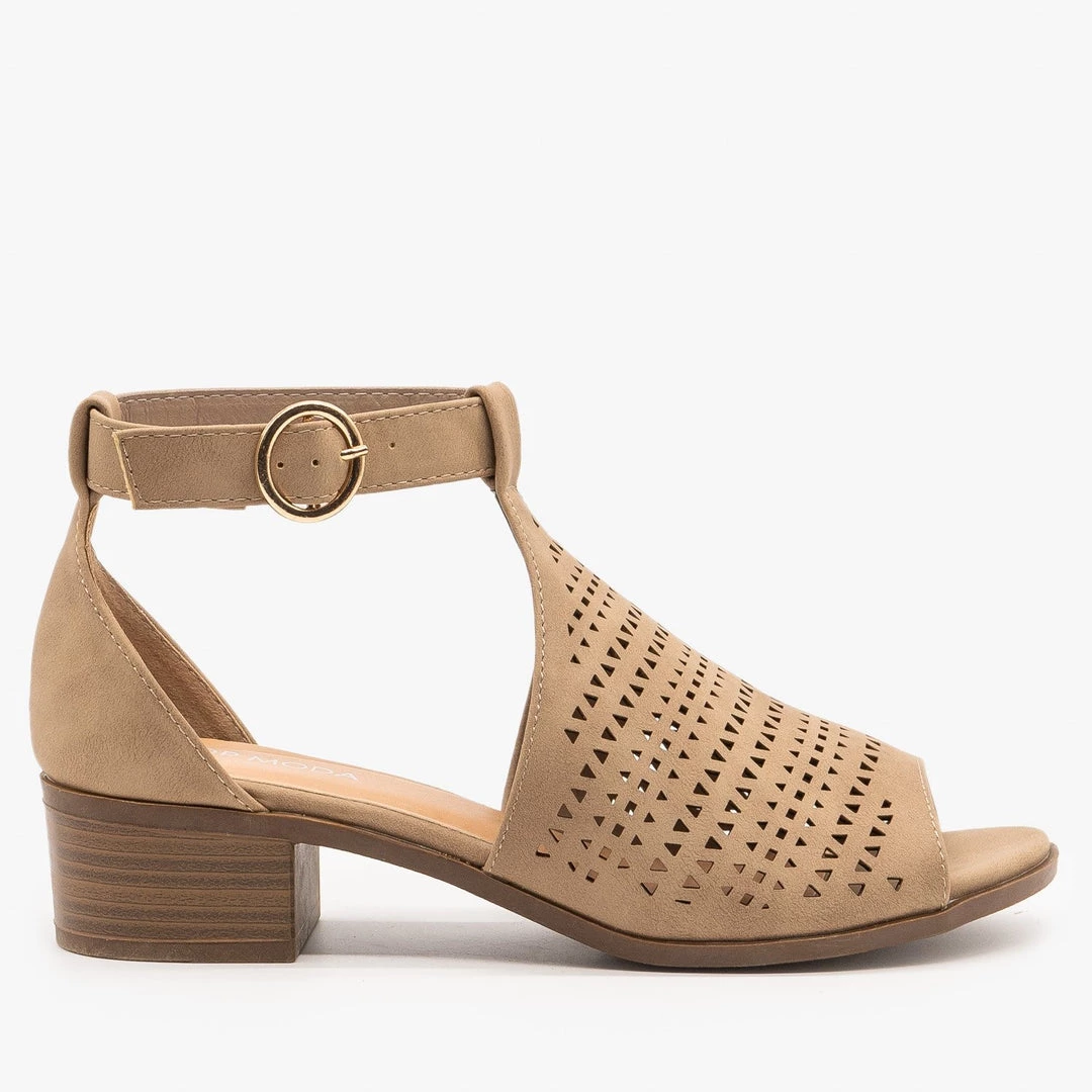 Top Moda Newest Arrivals Laser Cut Open-Toe Low Heeled Sandals 1 Top Moda Newest Arrivals Laser Cut Open-Toe Low Heeled Sandals