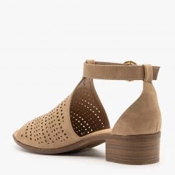 Top Moda Newest Arrivals Laser Cut Open-Toe Low Heeled Sandals