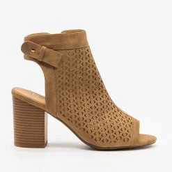 Refresh Laser Cut Peep Toe Heel Booties Newest Arrivals