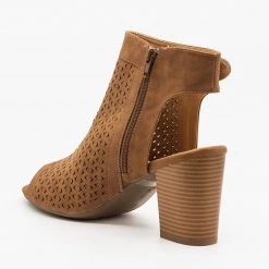 Refresh Laser Cut Peep Toe Heel Booties Newest Arrivals