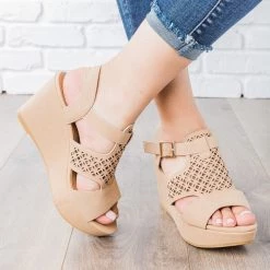Bamboo Shoes Laser Cut Platform Wedges