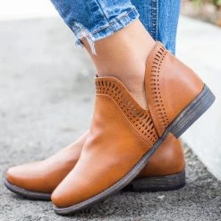 Bamboo Shoes Newest Arrivals Laser Cut Trim Ankle Booties