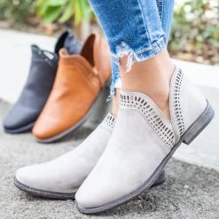 Bamboo Shoes Newest Arrivals Laser Cut Trim Ankle Booties