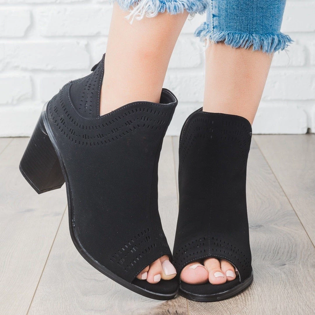 Forever Laser Detailed Chunky Heel Booties Newest Arrivals 1 Forever Laser Detailed Chunky Heel Booties Newest Arrivals