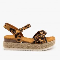 Forever Newest Arrivals Leopard Bow Espadrille Flatform Sandals