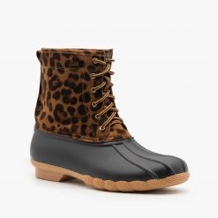 Top Moda Leopard Lace Up Duck Boots FINAL SALE