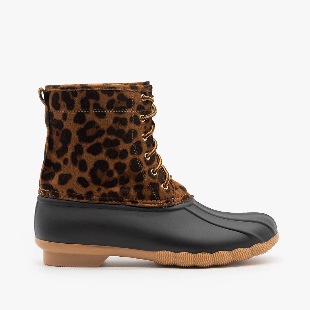 Top Moda Leopard Lace Up Duck Boots FINAL SALE 1 Top Moda Leopard Lace Up Duck Boots FINAL SALE