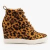 AMS Shoes Newest Arrivals Leopard Lace Up Sneaker Wedges
