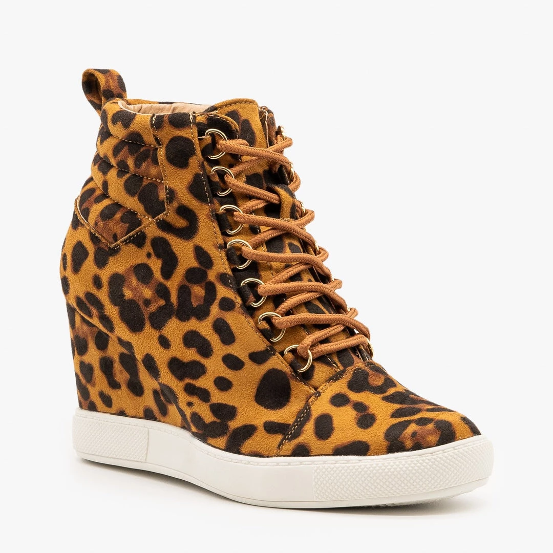 AMS Shoes Newest Arrivals Leopard Lace Up Sneaker Wedges 2 AMS Shoes Newest Arrivals Leopard Lace Up Sneaker Wedges