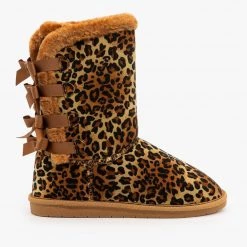 Forever Newest Arrivals Leopard Print Back Bow Comfort Boots